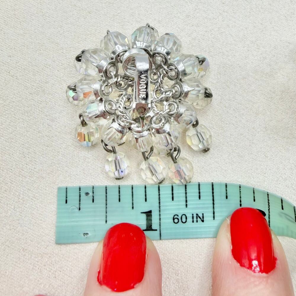 VTG VOGUE Rare Vintage 1960's Glass Crystal Aurora Borealis Waterfall Earrings - Picture 14 of 16